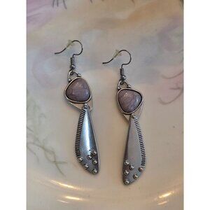 Silver & Purple Stone Dangle‎ Earrings